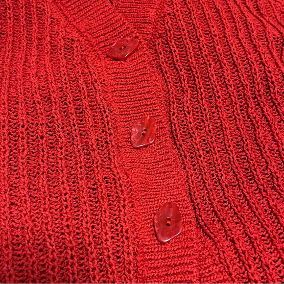 H&M Red Open Knit Cotton Blend Collared Button Down Long Cardigan size XS - Picture 10 of 13